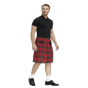 Plaid Pleated Skirt Scottish Short Skirt Traditional Kilt Red / XL(36)